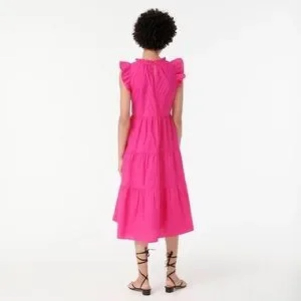 J. Crew Vibrant Pink pom pom flutter sleeve Midi Dress - Picture 2 of 5